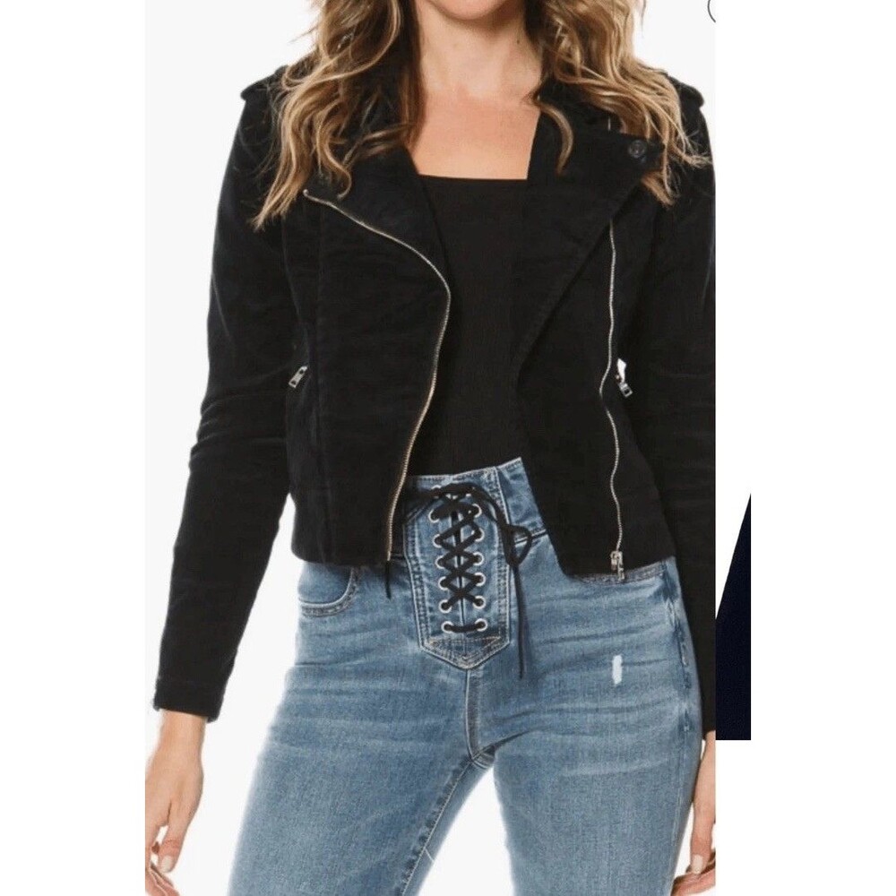 Juicy Couture Womens Cropped Corduroy Moto Jacket Full Zip Size M